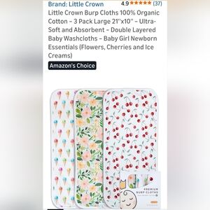 Cherries, Flowers, & Ice Cream Cones Baby Burp Cloths By Little Crown Co.